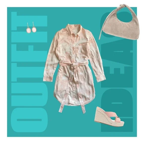 Guess Rose Bliss La Shonda Pink Tie Dye Button Down Belted Shirt Dress Size M - Picture 6 of 14